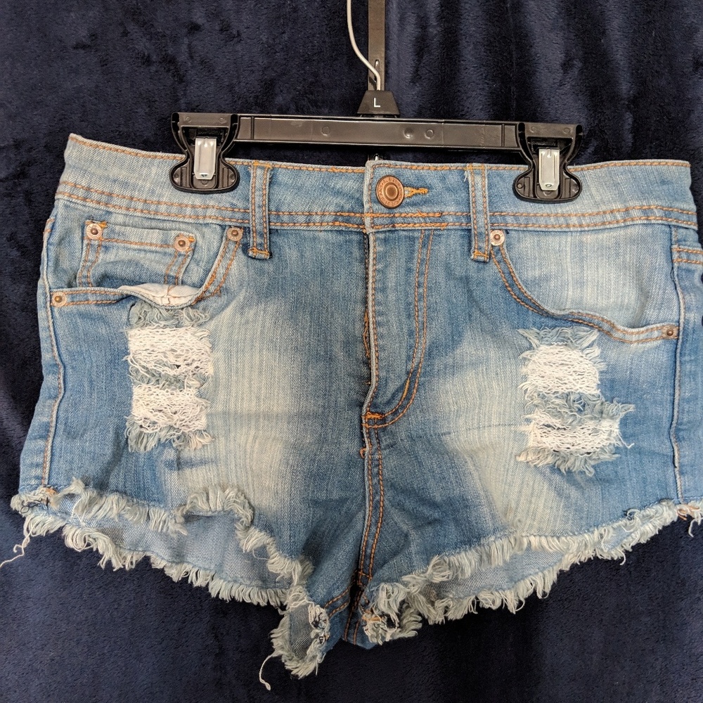 Distressed jean shorts